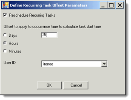 Task template parameters with Perform and Retrieve Self Read not selected.